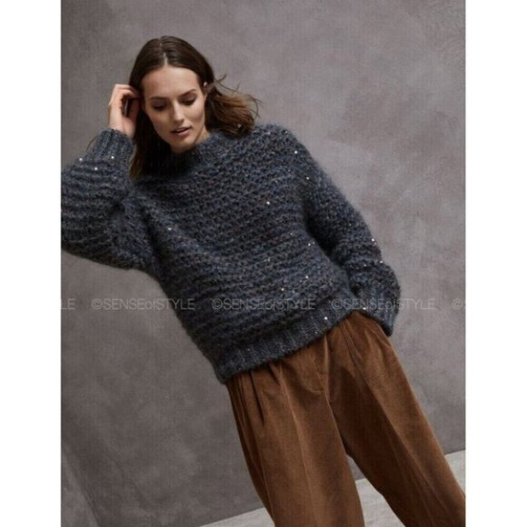 Brunello Cucinelli Sweater Top with Sequins Gray Size S - Picture 3 of 10